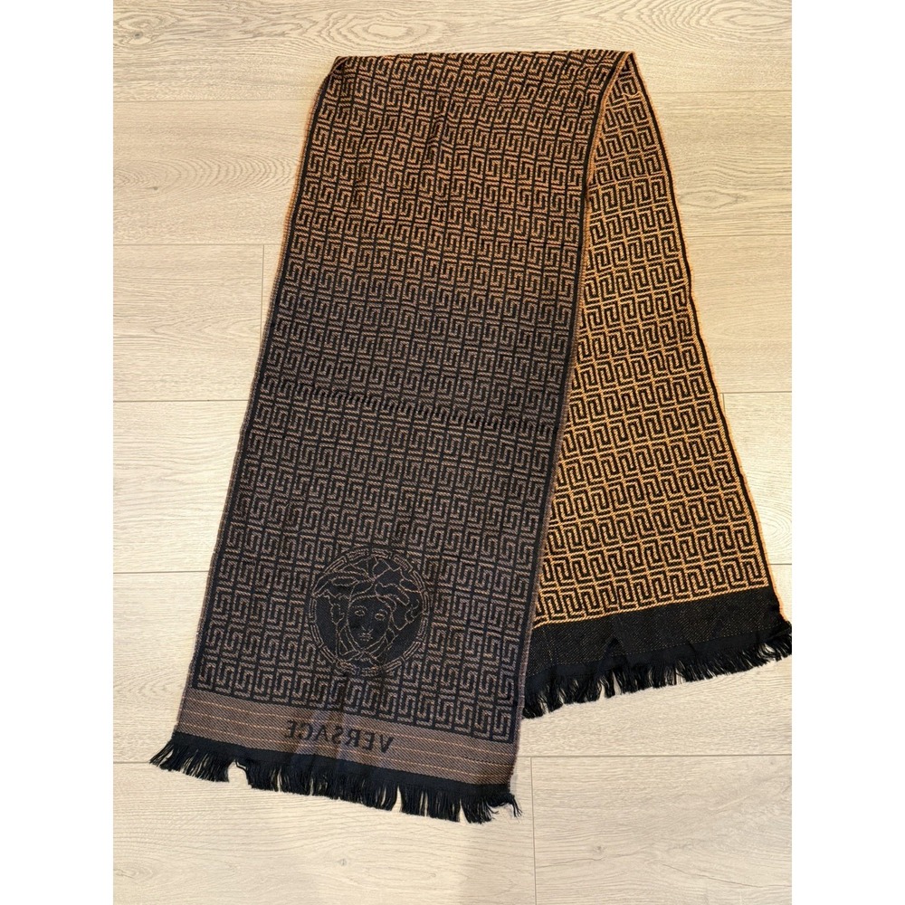 Versace‎ greca medusa jacquard scarf wool authentic Gold Black Luxury designer